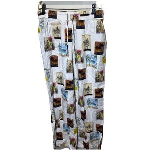 C&C California Linen Blend Tropical Wide‎ Leg Pants Size Medium Travel Light
